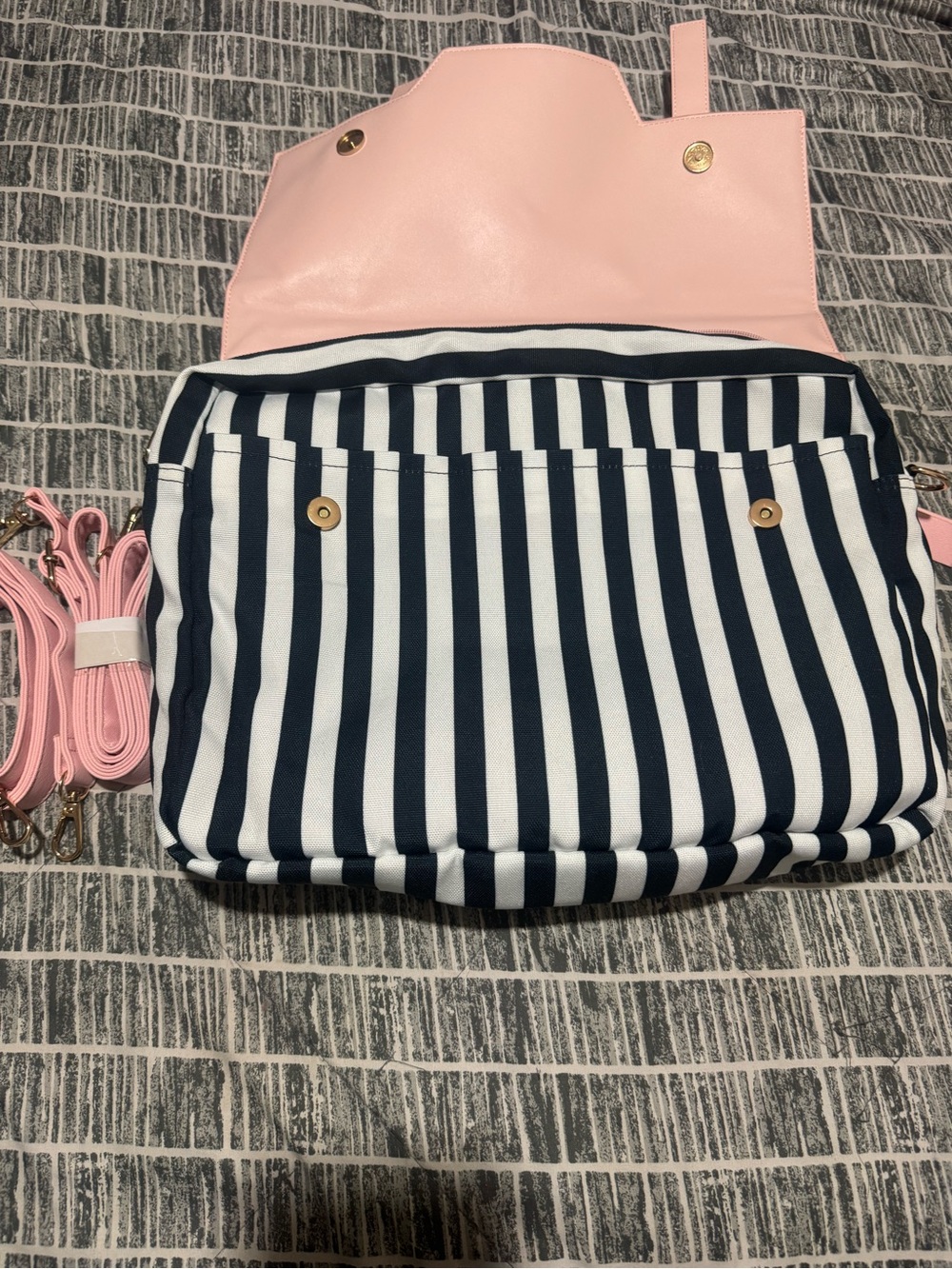 Striped Navy & White Crossbody with Pink Flap